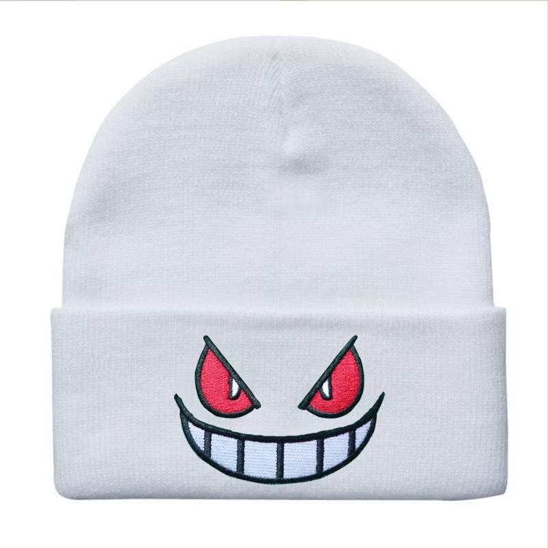 Cartoon Big Mouth Red Eyes Bag Head Hat Autumn and Winter New Embroidered Wool Knitted Hat Cover To Keep Warm