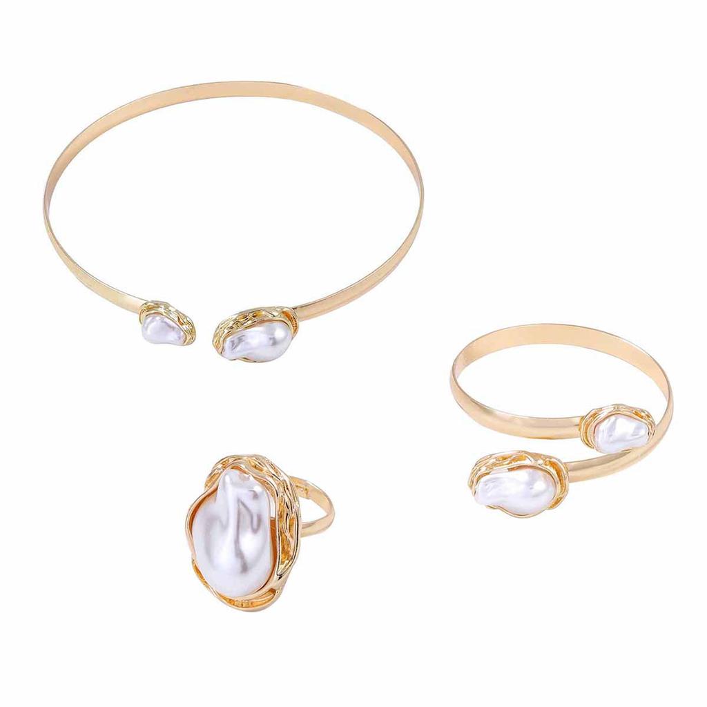 French light luxury high-end design special-shaped imitation pearl exaggerated opening collar bracelet ring women's suit