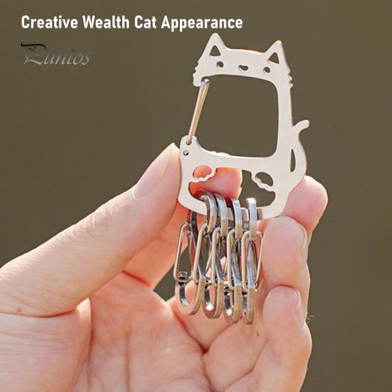 Брелок Lucky Cat из нержавеющей стали со съемными S-образными крючками, прочный портативный держатель для ключей для кемпинга на открытом воздухе, металлическая подвесная пряжка-карабин