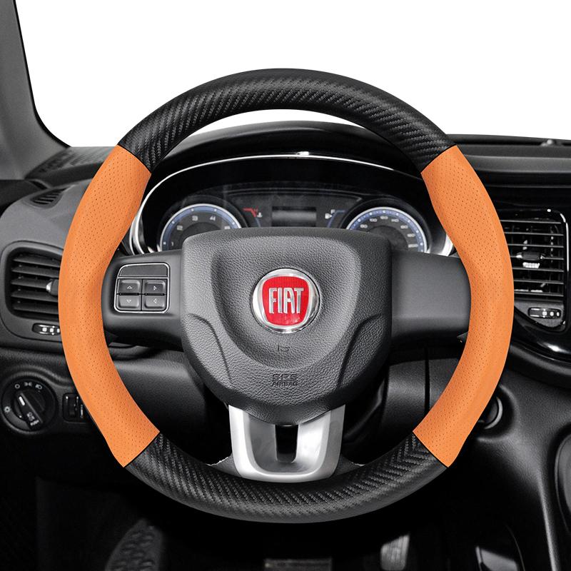 bpzsw1 Suitable for Fiat Breathable Holes Leather Matte Carbon Fiber Texture Steering Wheel Cover Suitable for 500 Grande Punto Evo 169 Ducato Bravo