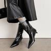 Модные новые осенне-зимние женские ботинки из натуральной кожи, туфли с острым носком для женщин, модные ботинки на среднем каблуке, ботинки до середины икры, обувь универсальная