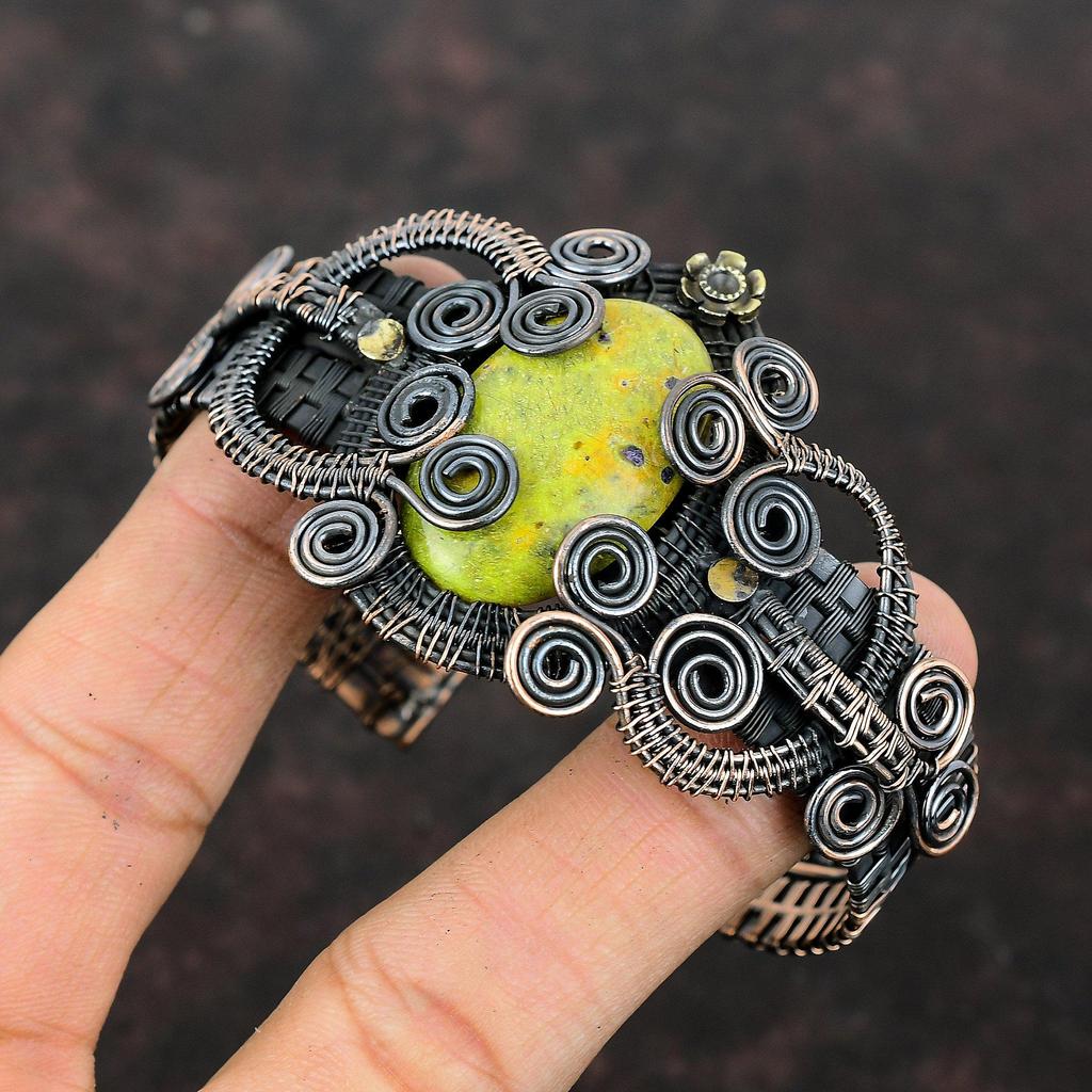 Стихтит Браслет-манжета Браслет из медной проволоки Регулируемый браслет-манжета Браслет из драгоценного камня Медная проволока Ювелирные изделия Браслет ручной работы Подарок для нее