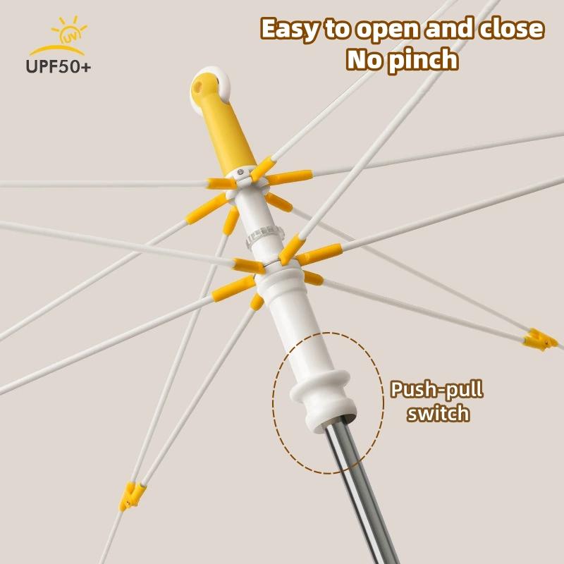 Безопасный детский зонт со светоотражающей полосой, милые зонты с закругленными углами со смешным колесиком, UPF50+ защита от УФ-лучей, солнцезащитный зонт от дождя