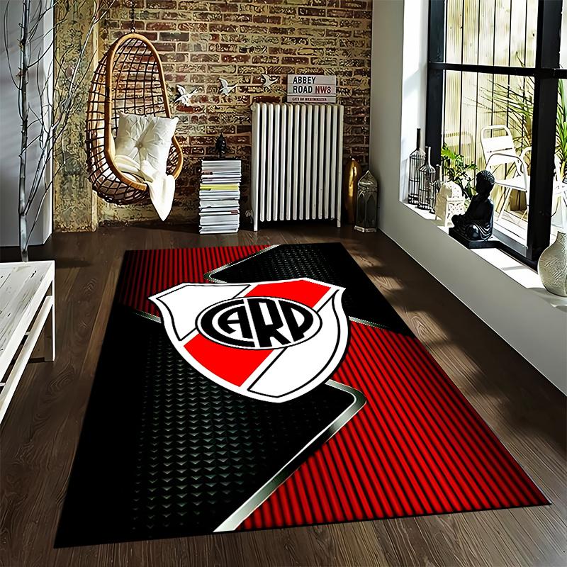"Red and Black Carpet with Shield Emblem and Bold Geometric Design" Suitable for use as an anti-slip for living room bedroom sofas