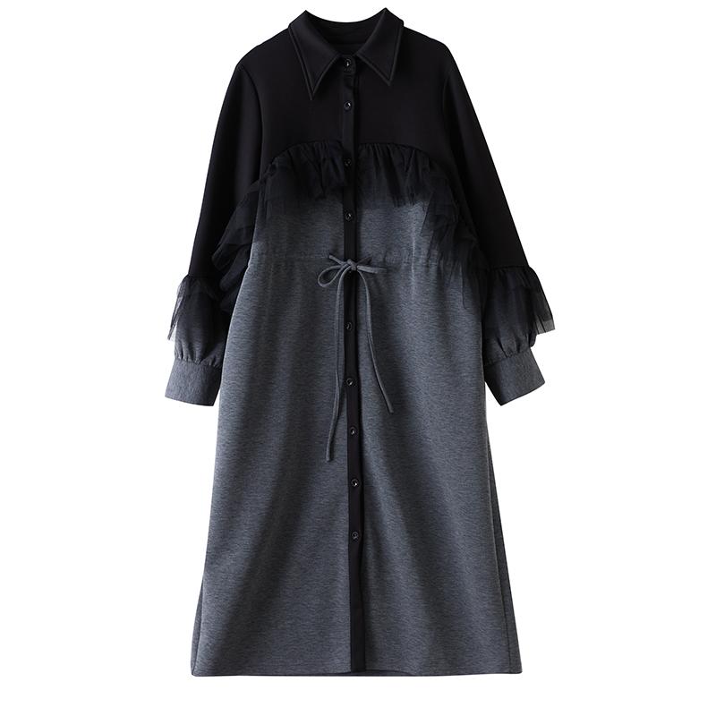 Винтажное новое платье больших размеров с длинным рукавом для женщин, повседневное свободное весенне-осеннее платье-рубашка