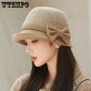 Женские элегантные теплые толстые мягкие однотонные шляпы-бантики, осенне-зимние повседневные универсальные ретро ветрозащитные холодостойкие шляпы
