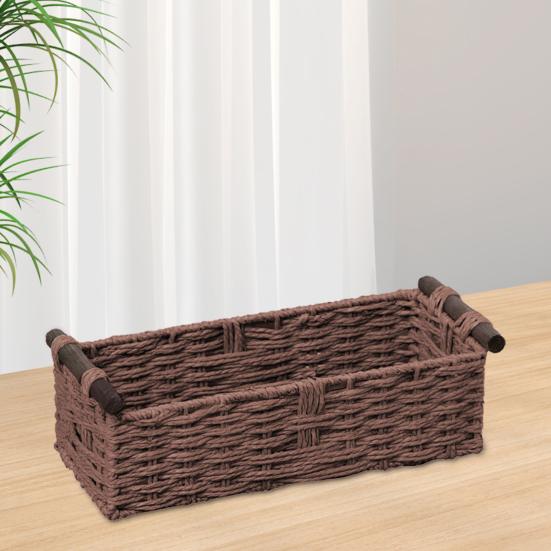 Прямоугольная корзина для хранения с ручкой, большая вместимость, многоцелевое декоративное плетеное украшение ручной работы