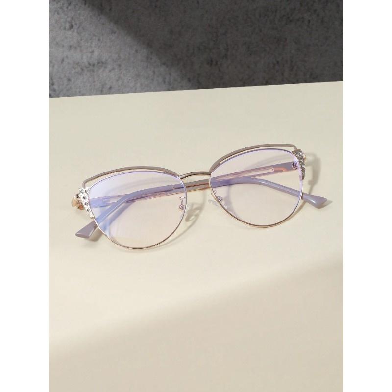 Женские ретро очки «кошачий глаз» с металлической оправой, инкрустированные стразами, модные очки для ежедневного чтения и поездок на работу, аксессуары для очков для женщин