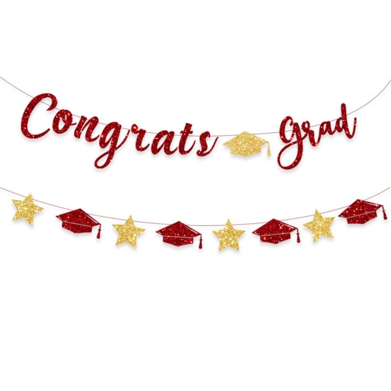 Glittering Graduation Party Hanging Decoration Congrats Grads Hanging Ornament for Class of 2025 for School Graduate