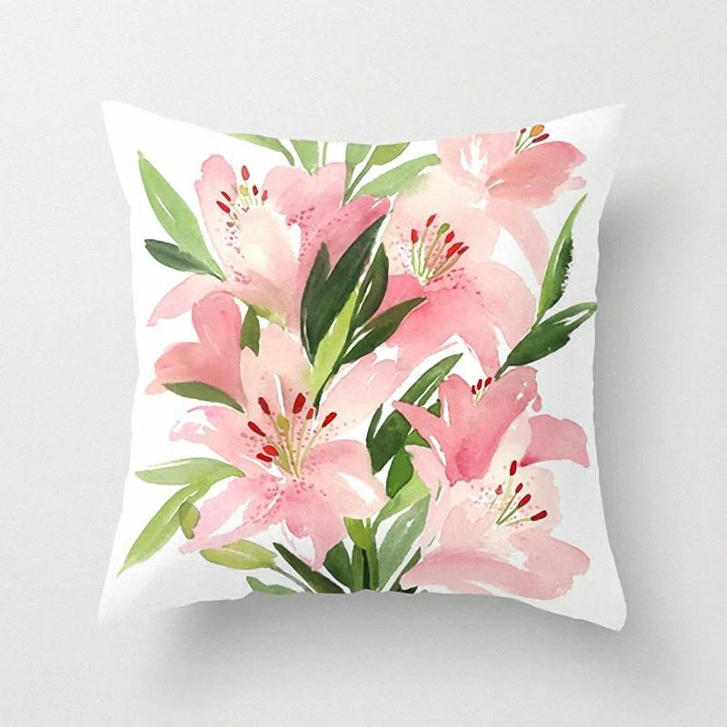 Watercolor-Style Floral Paintings Double-Sided Printed Pillow Cover Short Plush Suitable Living Rooms Sofas Throw Cushion Cover
