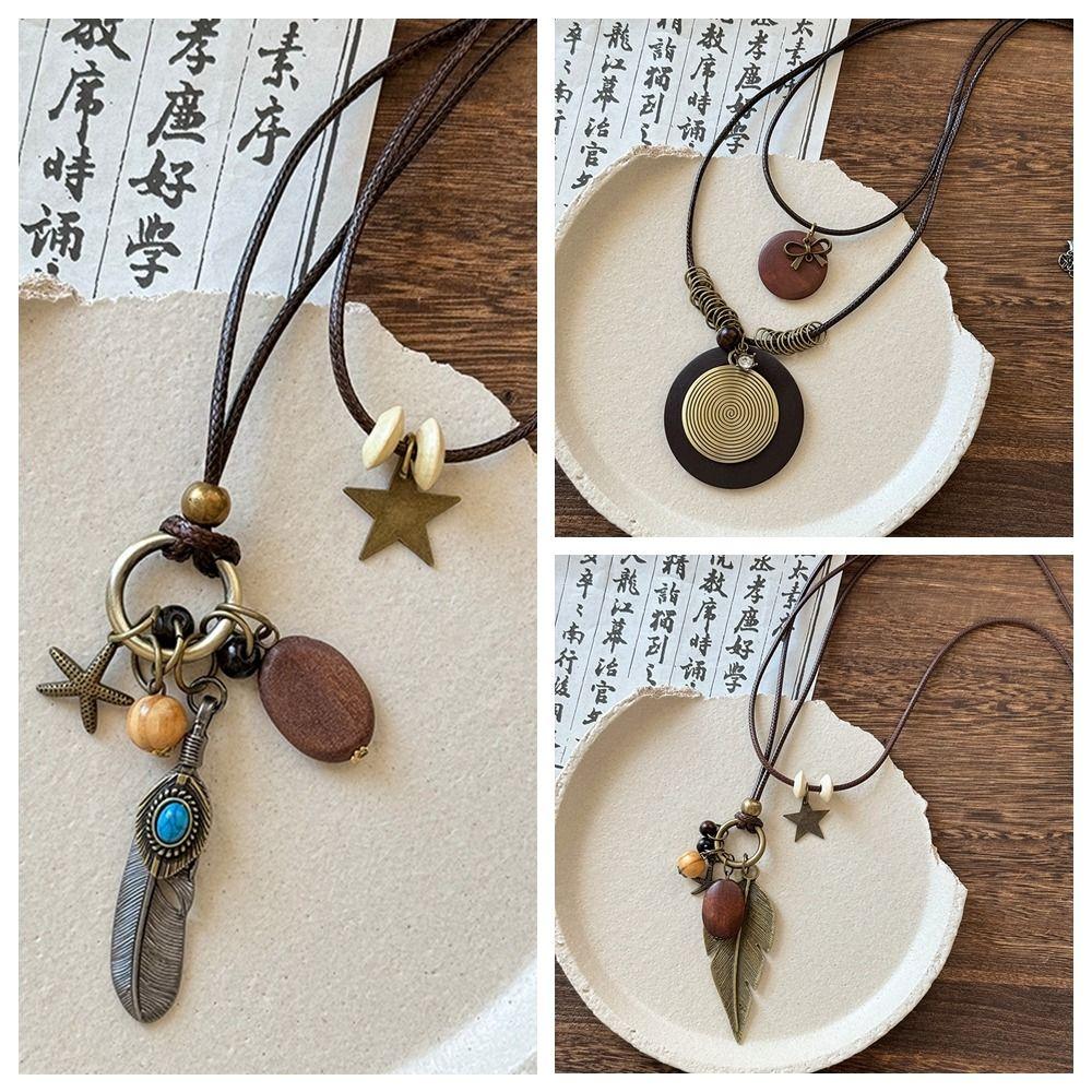 Geometric Bohemian Style Choker Wood Long Sweater Chain Ethnic Style Necklace Jewelry Accessories