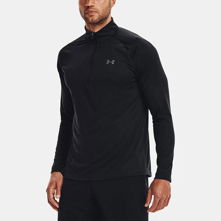 Under Armour Velocity 2.0 Повседневная дышащая спортивная футболка с длинным рукавом на молнии для мужчин, черный цвет 1345712-001