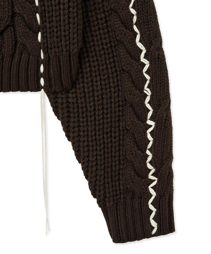 NOIRER FOR WOMAN Handmade Cable Crop Sweater (Brown)