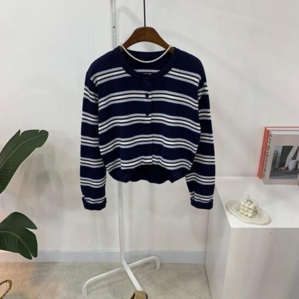 C S In The Room jaCquard Stripe Long Sleeve Knit Cardigan 4Color