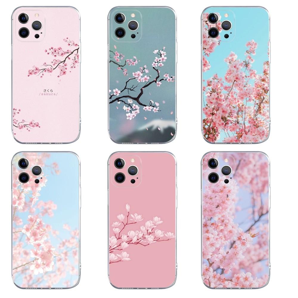 Розовый чехол для телефона с сакурой для iPhone 15 14 13 12 11 Pro Max Xs Xr X 7 8 Plus 12 13 Mini Силиконовый прозрачный чехол
