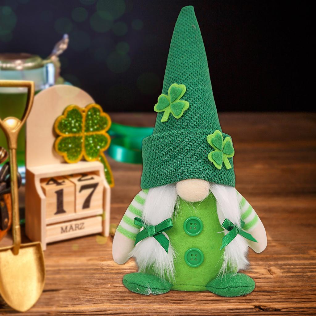 Holiday Gnome Decoration Festive Ornament St Patrick's Day Knitted Striped Hat Rainbow Colorful Full Beard Festival Desktop Faceless Dwarf Green