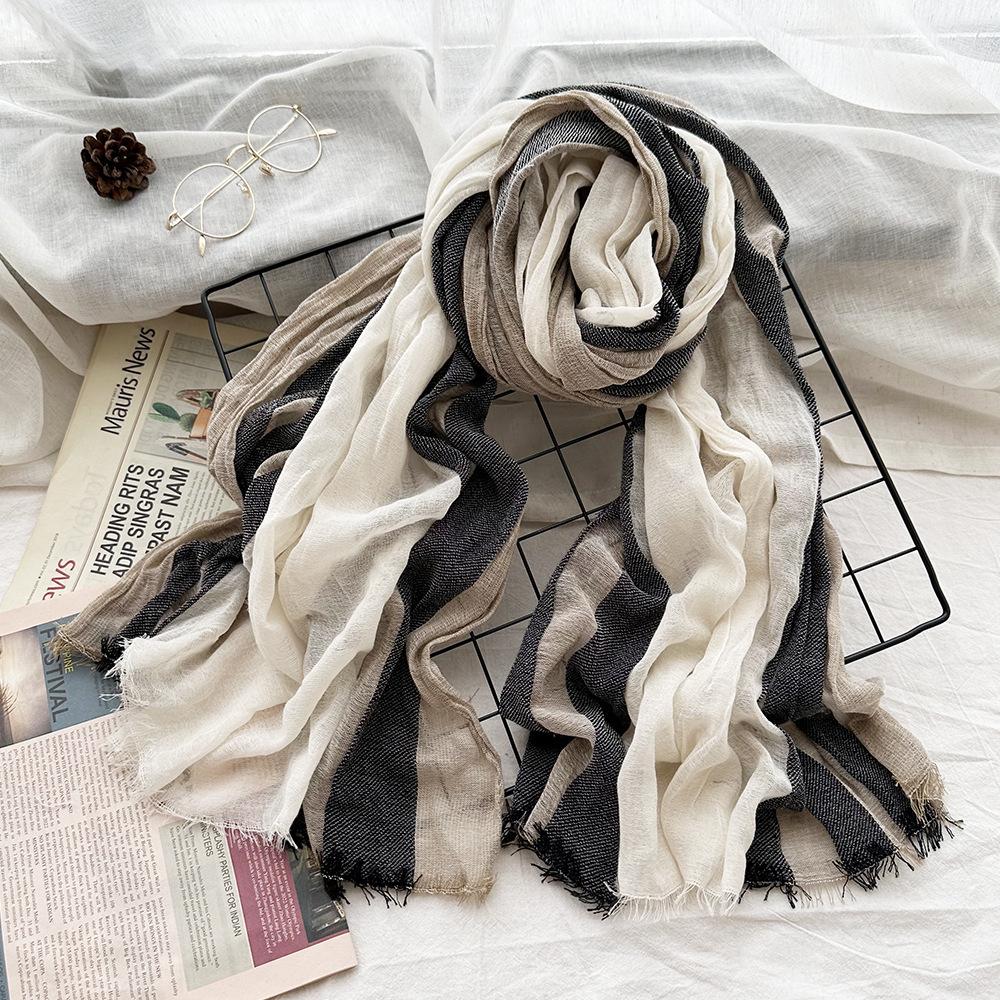 Women's Scarf Autumn and Winter Cotton Striped Warm Scarf New Yarn Dyed Versatile Scarf Thin