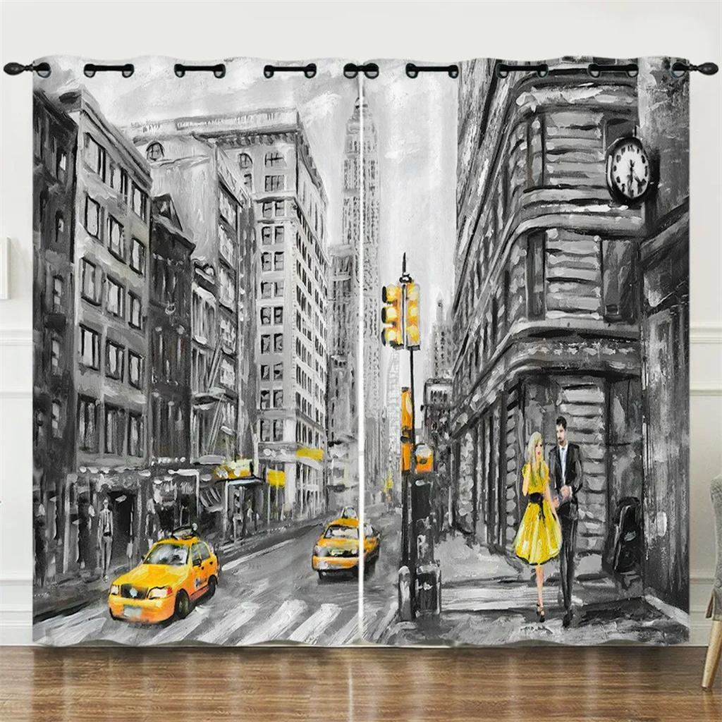 3D Print Modern City Lovers Paris Eiffel Tower Maple Leaf Free Shipping 2 Pieces Curtain for Living Room Bedroom Decor Hook