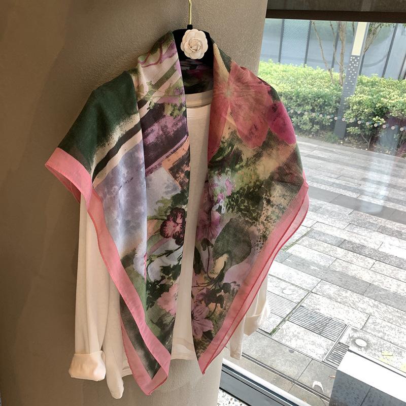 Vintage Polka Dot Printed Light And Thin Scarf Cotton Feel Square Scarf Sunshade Shawl Headscarf Belt Scarf Silk Scarf