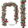 3.2FT Red Berry Christmas Garland with Green Leaves Artificial Christmas Garland Fireplace Table Centerpiece