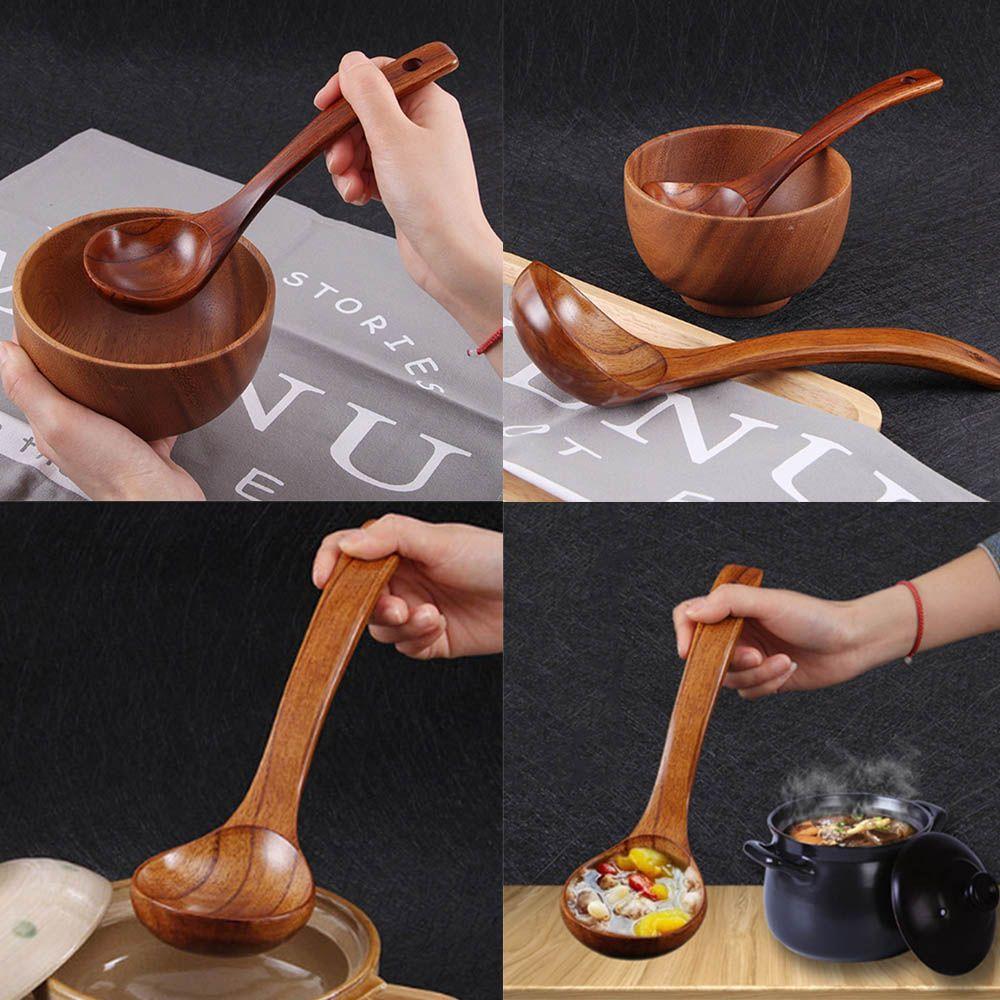 Утварь для рамена с длинной ручкой Столовые приборы Половники Деревянная ложка Натуральные Кухонные принадлежности