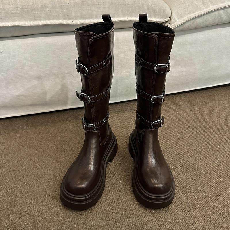 Мода женские челси толстые сапоги на платформе до колена кожаные ботинки зима 2025 роскошные бренды новый мотоцикл тренд готика снег Botas Mujer