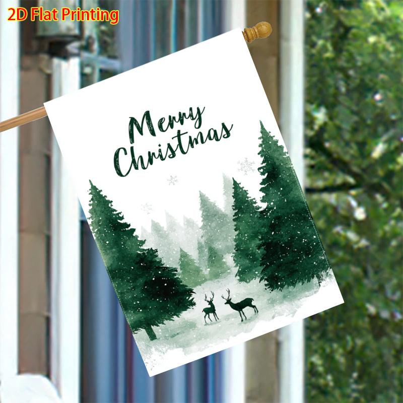 1pcs, Winter Christmas with watercolor Christmas tree pattern - Flagdouble-sided garden flag courtyard decoration, outdoor decoration, lawn decoration
