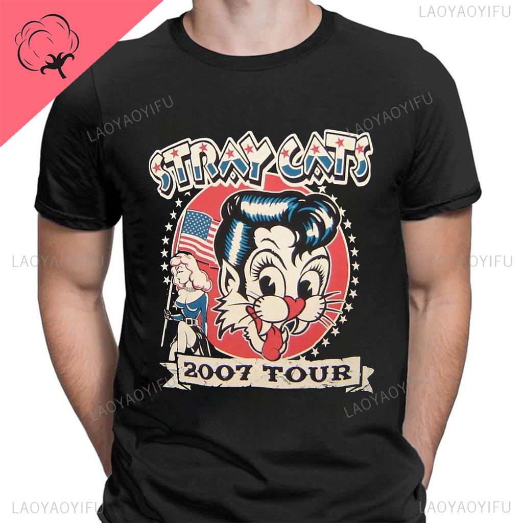 Stray Cats Рок Классические Футболки Американская Рокабилли Группа Фанат Хипстер Уличная Мода Дышащая Мальчик Девочка Мужчины Женщины Хлопковая Футболка