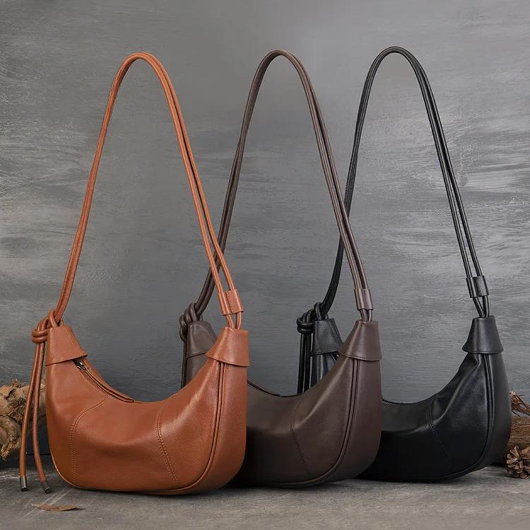 Johnature Сумка Moon Bag из натуральной кожи, повседневная, однотонная, для поездок на работу, большая вместимость, мягкая, из воловьей кожи, женские сумки через плечо