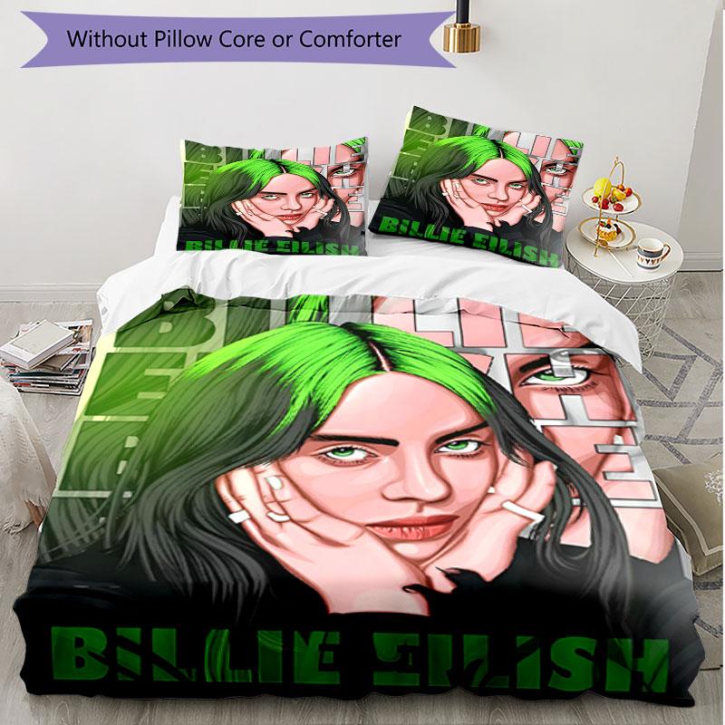 3pcs Duvet Cover Set (1*Duvet Cover + 2*Pillowcase, Without Core), Billie Eilish Print Soft All‑Season Bedding Set, Home Bedroom Decor Gift