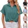 Women's Fashion Solid Color Loose Short Sleeved Casual Pleated Button Up Shirt Top