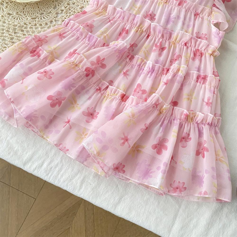 Повседневные платья для девочек Платье с цветочным принтом и рукавами-крылышками Платья для девочек-цветочниц на свадьбу Платье принцессы для девочек от 2 до 7 лет