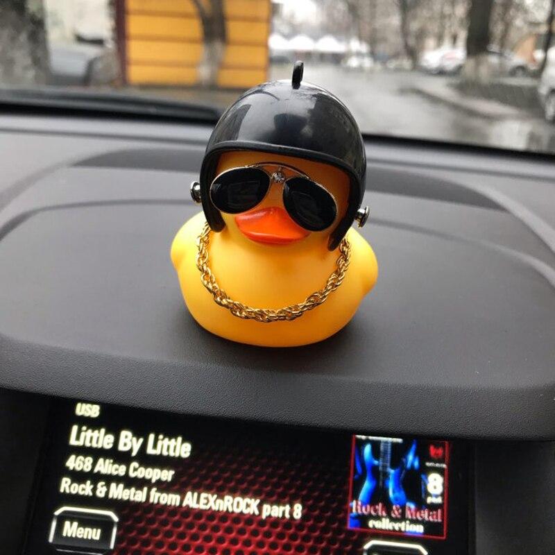Lovely Duckling In The Car Ornament With Helmet Chain Car Interior Accessories Decorations Auto Dashboard Toys Duck In The Car