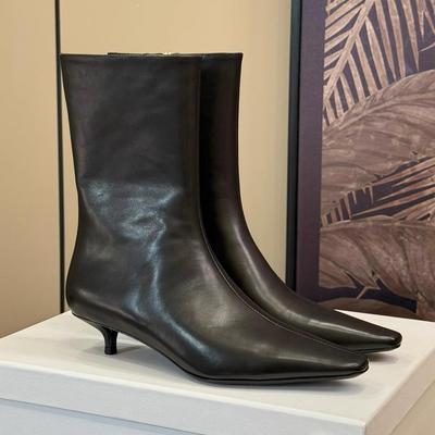 Винтажные маленькие квадратные носки тонкий каблук каблук-рюмочка боковая молния тонкие короткие ботильоны полусапоги женские 2025 осень и зима модные ботинки ботинки Мартин