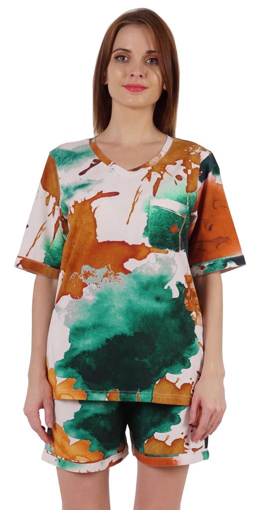 Inkmeso Printed Nightwear Shorts Set For Women Top And Short Sleepwear Sets 2