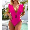 Sexy Ruffled White Deep V One Piece Swimsuit Women Swimwear Female With Belt Monokini Bather Bathing Suit Swim Lady