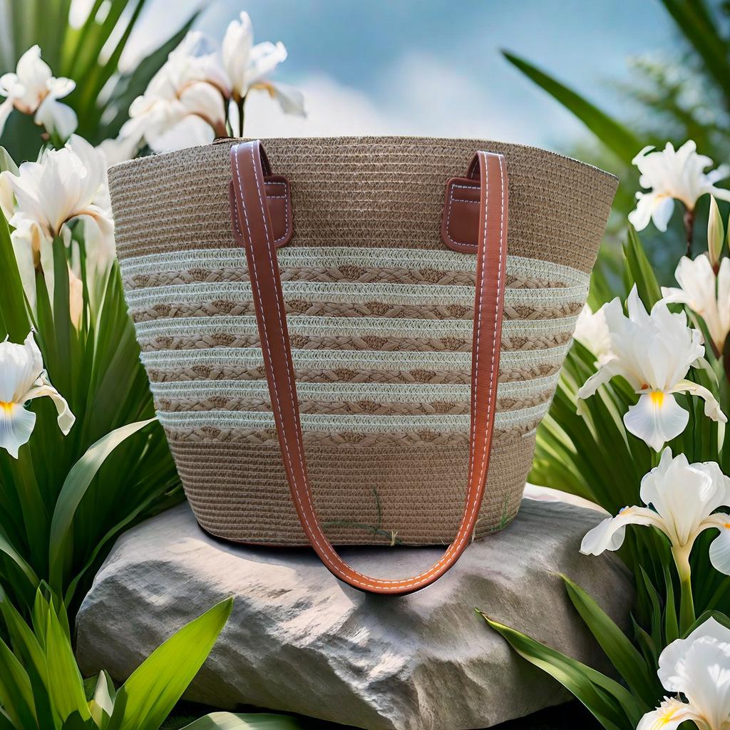 Большая женская соломенная пляжная сумка-тоут - летняя сумка, сумка на плечо с видом на море, в стиле корзины для овощей