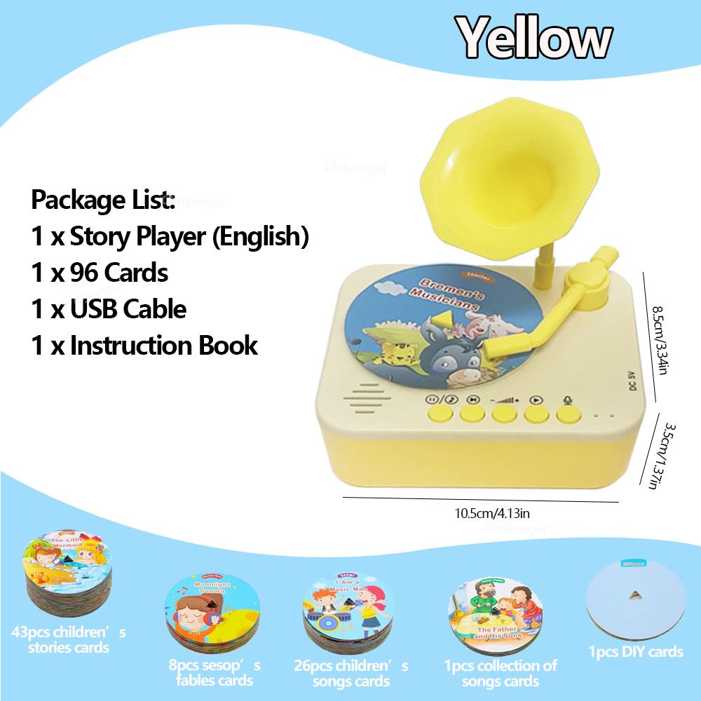 Kids Story Player Gramophone Music Toy with 93 Cards for Early Education Toddler Record Player Phonograph Learning Toys Gifts