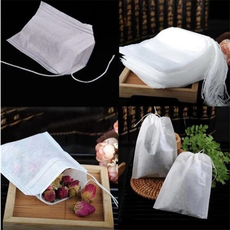 100 Pcs Empty Loose Tea Bag Scented Tea Bags Drawstring Pouch Bag Seal Filter for Herb Spice Household Accessories Supplies