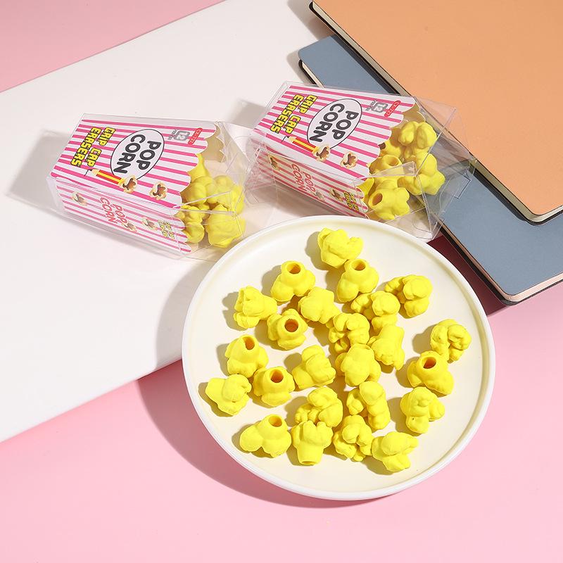 Cartoon Popcorn Box Erasers: Fun School Supplies for Students and Kids