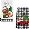 2 Pack Christmas Kitchen Towels and Dish Towels, 16 x 24 Inch Christmas Plaid Truck Tree Gnome Gift Box Absorbent Drying Cloth Tea for Cooking Baking