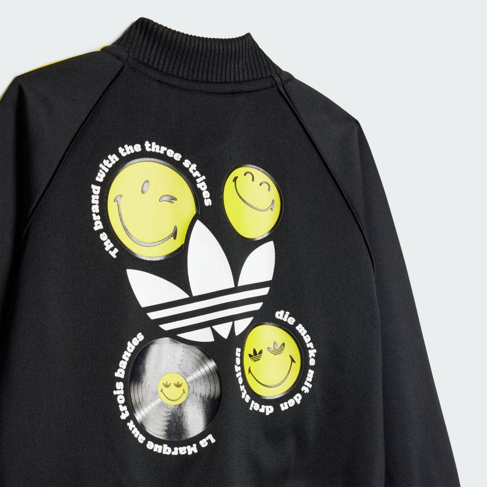 adidas Оригиналы X Smileyworld Коллаборация Повседневный спортивный костюм Sst В полоску Удобная Универсальная Куртка Простые Мягкие Длинные брюки Костюм для малыша Черный JD2874