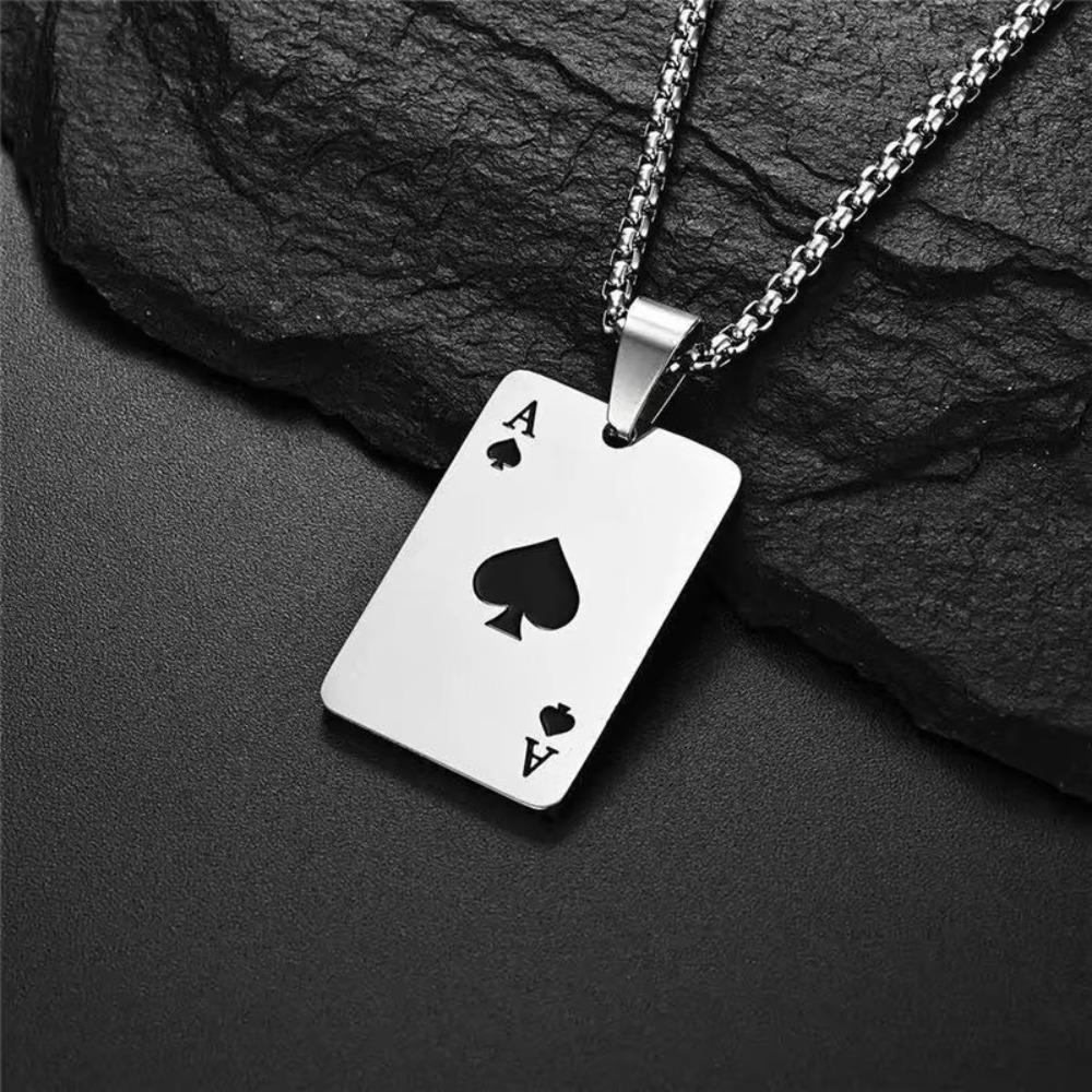 Stainless Steel Poker Card Ace of Spades Necklace For Women Men Playing Cards Jewelry