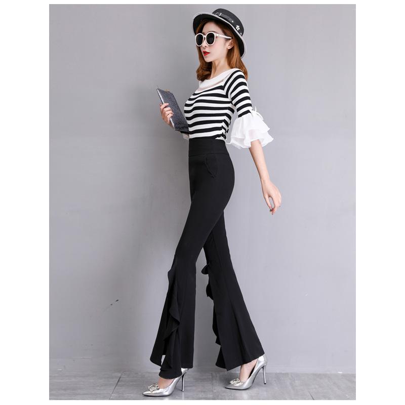 Harajuku Summer High Waist Women's Chiffon Split Up Capris Pants for Women Skinny Ruffles Flare Pants Woman Trousers Red Black