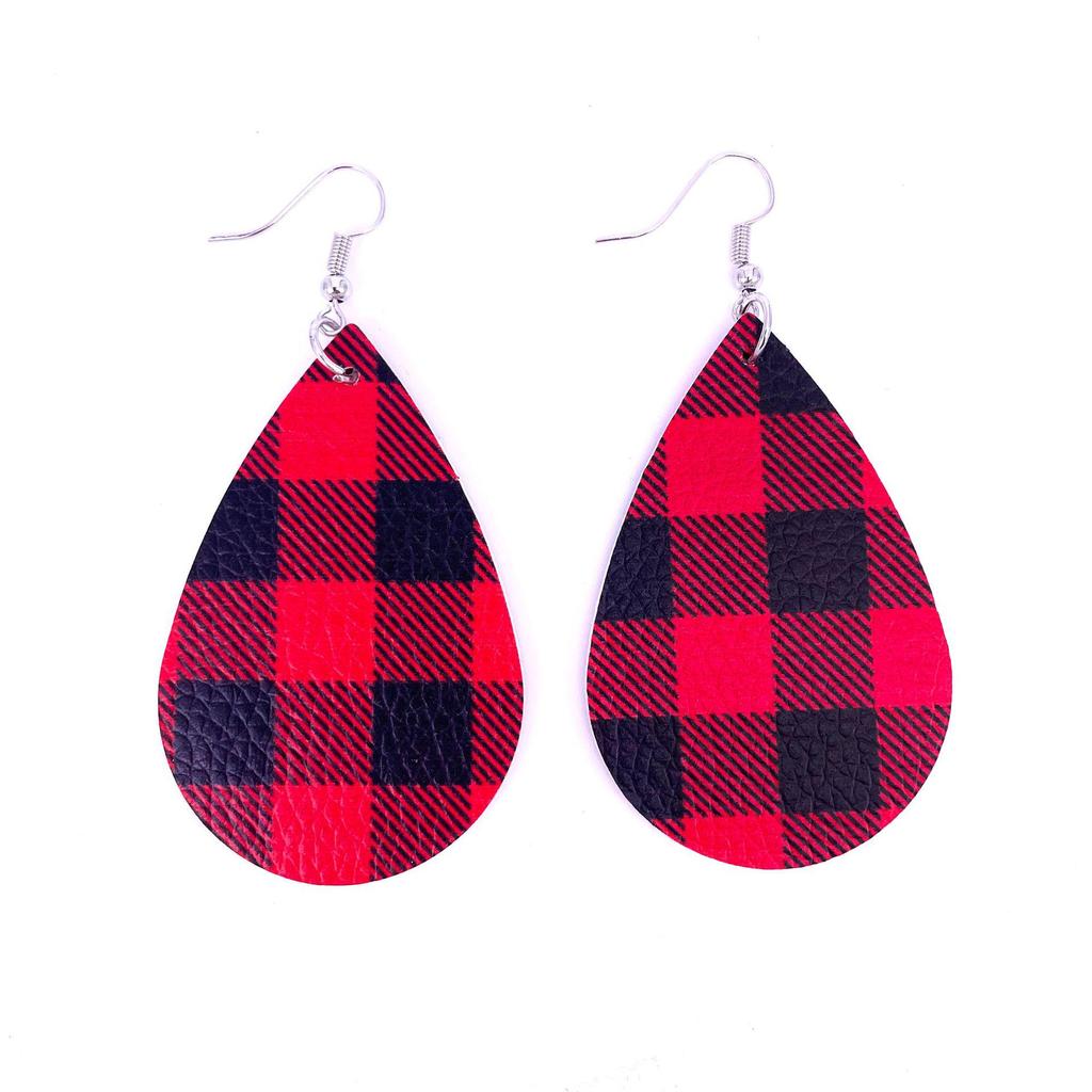 Trendy Multi-Layer Plaid Christmas Tree Leather Earrings