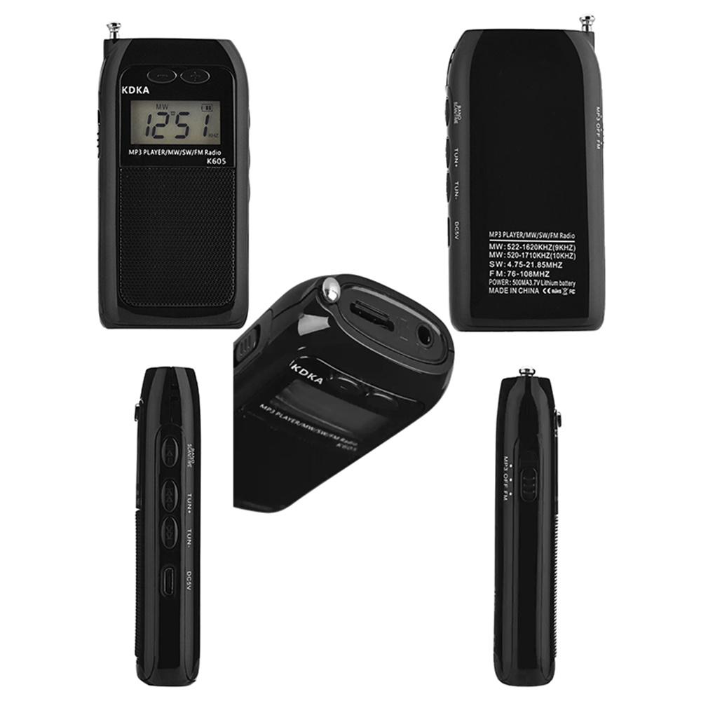 K-605 портативное радио FM/sw/mw/mp3 музыкальный плеер карманный радиоприемник FM AM ЖК-цифровой коротковолновый многофункциональный стерео радиоприемник