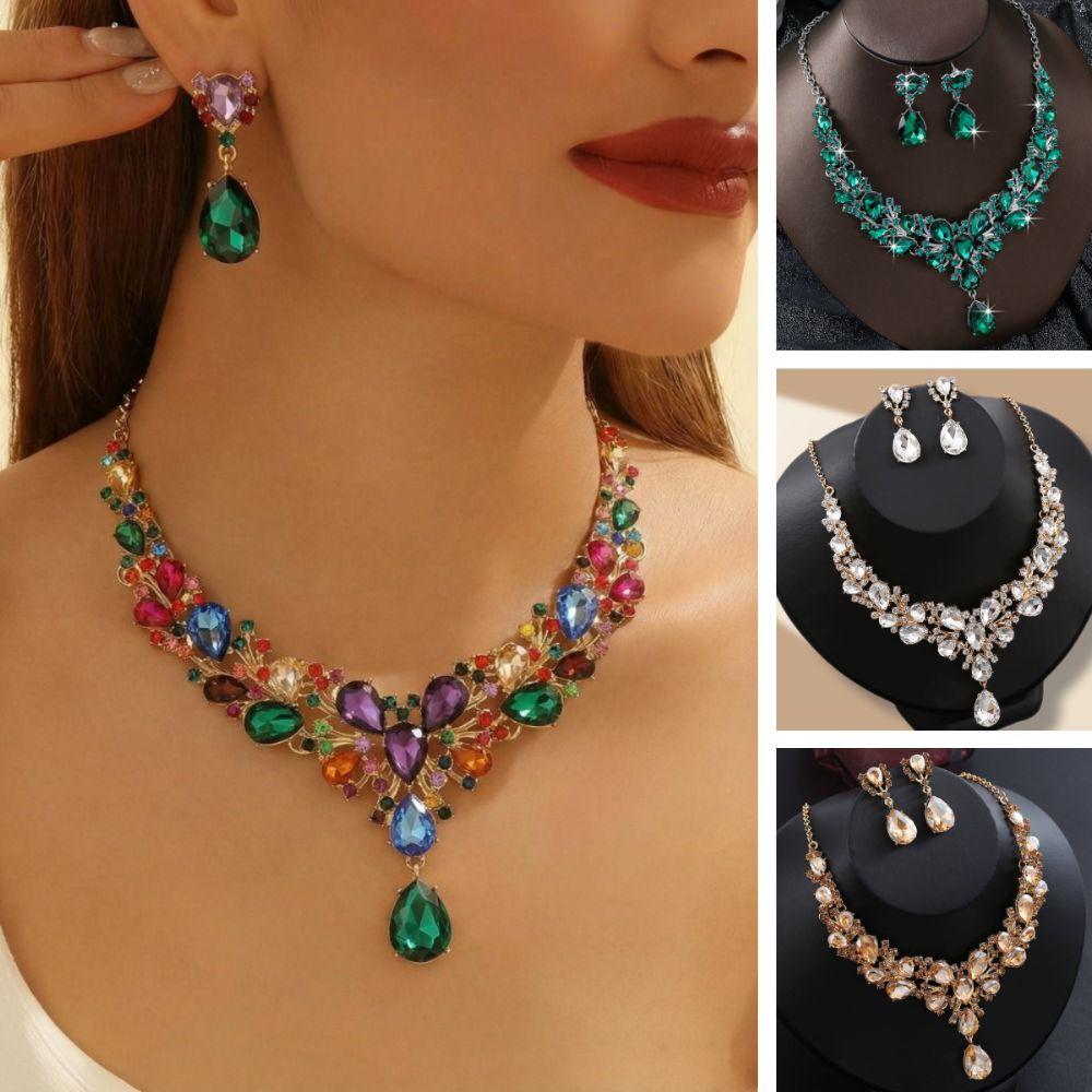 2/3Pcs Sparkling Wedding Jewelry Set Water Drop Shaped Party Neck Choker Wedding Season