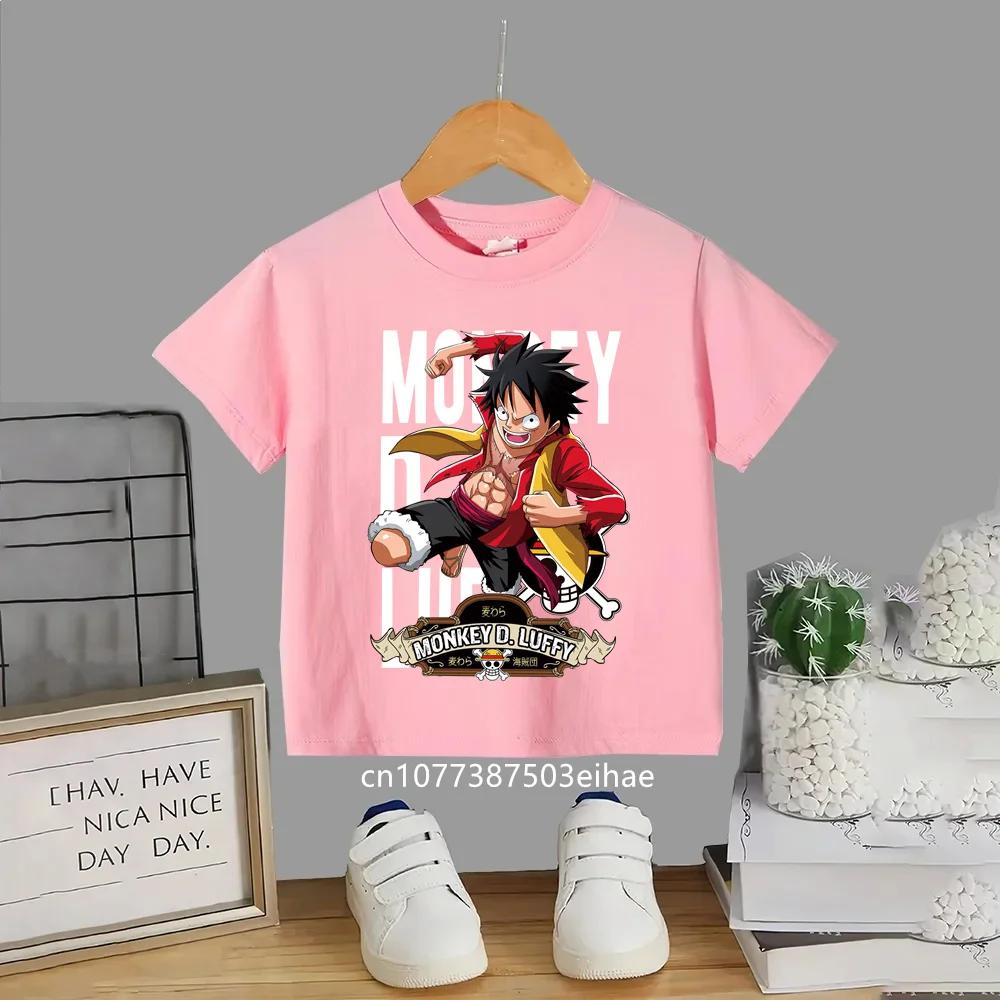 Japanese Anime One Piece  Luffys Classic Childrens Shortsleeved Breathable Sports Casual Summer Fashion and Leisure Top
