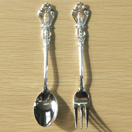 Nagao Lasserre Coffee Spoon and Fork, Silver Plated, Set of 2, Made In Japan