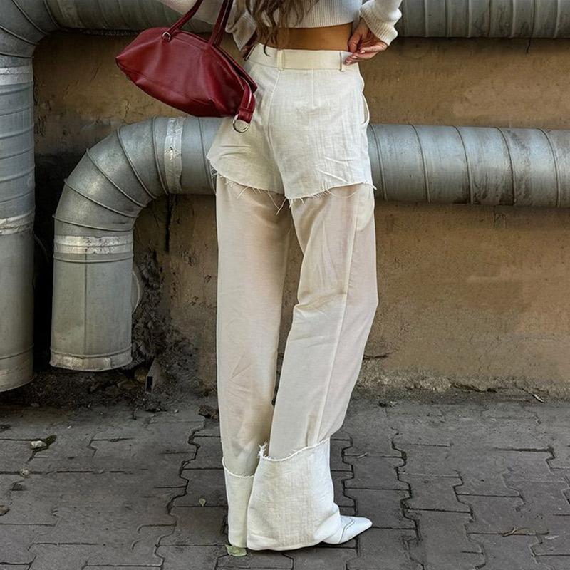 Весенние прозрачные лоскутные прямые брюки женские с высокой талией и карманом на молнии модные уличные узкие женские брюки